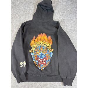 JNCO Flame Skull Demon Graphic Hoodie Men Small Black Grunge Goth Streetwear Y2K